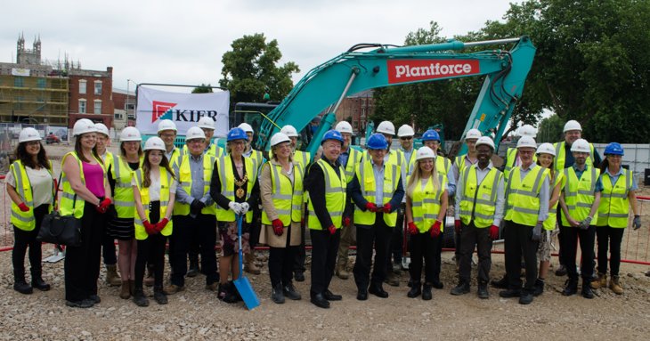 Gloucester dignitaries including MP Richard Graham and city council leader Richard Cook gather to make the start of phase two of The Forum development.