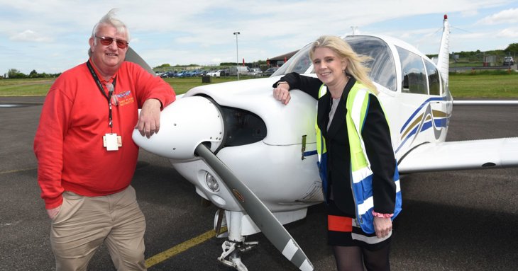 Karen Taylor, Gloucestershire Airports managing director, with Philip Matthews, chief flying instructor at Cotswold Aero Club  one of the sites longest-standing tenants.