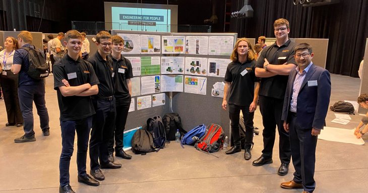 The winning teamrenishaw apprentices Jack Chomette, Jack Madly, Cameron Wilson, Toby Stevens and Elliot Davies with Vincent Seow from Gloucestershire College.