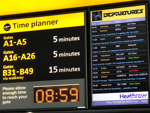 Cheltenham woman creates viral Heathrow Star Wars prank