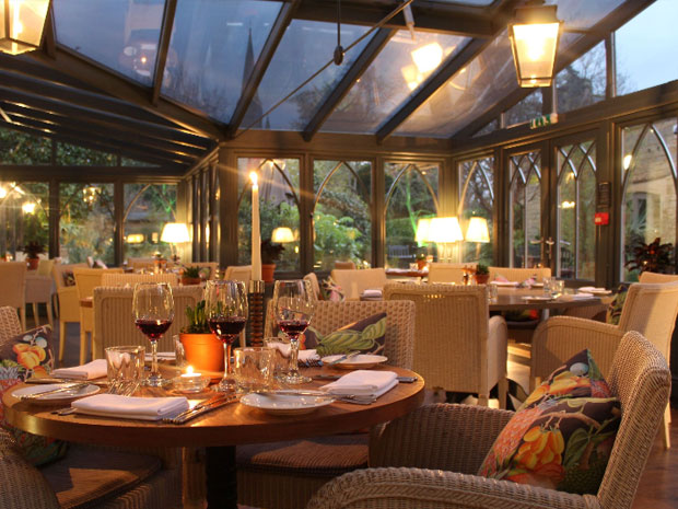 The conservatory at The Beagle Brasserie in The Manor House Hotel, Moreton-in-Marsh