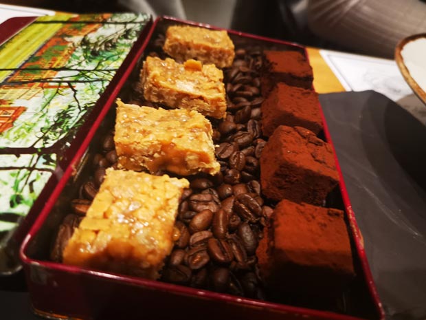 Mineralised salt fudge and chocolate nemesis truffles.