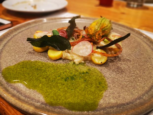 Risotto of garden vegetables, cranberry vinegar shallots.