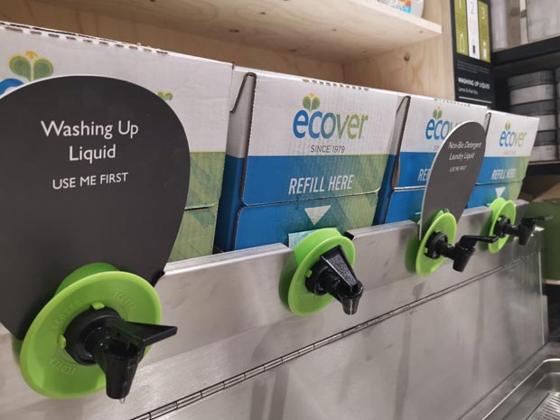 Customers can refill their detergent and washing up liquid.