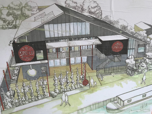 an artist's impression of the new Stroud Brewery with waterfront bar