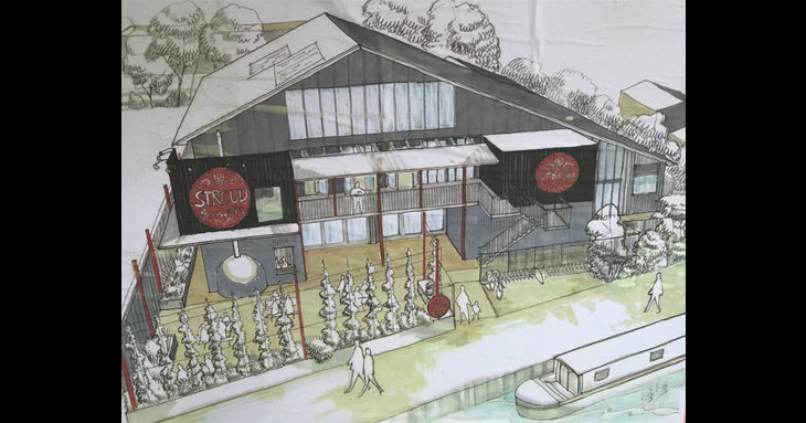 an artist's impression of the new Stroud Brewery with waterfront bar