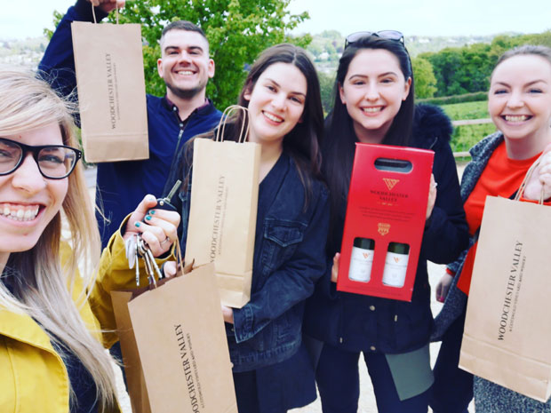 Cheers! The SoGlos team an enlightening afternoon enjoying delicious English wine at Woodchester Valley Vineyard.