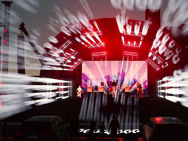 An artists impression of the drive-in concerts at Cheltenham Racecourse.