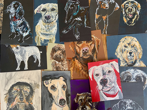 Dog portraits by Gloucestershire artists are raising thousands for charity