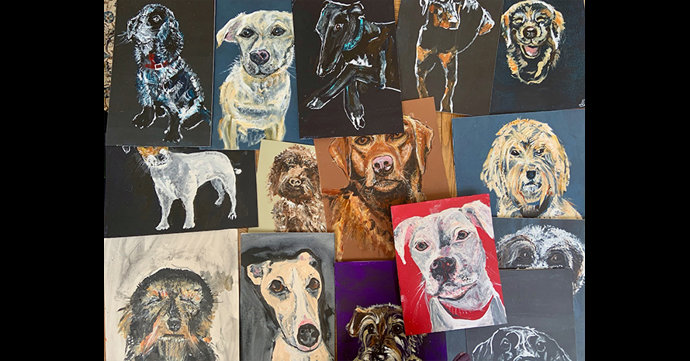 Dog portraits by Gloucestershire artists are raising thousands for charity