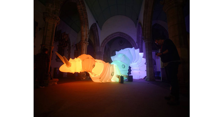 See Luma, the eight-metre-long illuminated snail, at Gloucester Cathedral this March 2022.