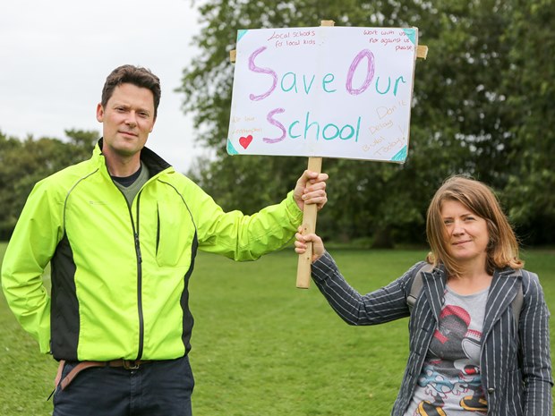 Alex Chalk MP and Anna OConnor were amongst those protesting against the timing of the judicial review against The High School Leckhampton. &copy; Anna Lythgoe.
