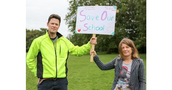 Alex Chalk MP and Anna OConnor were amongst those protesting against the timing of the judicial review against The High School Leckhampton. &copy; Anna Lythgoe.