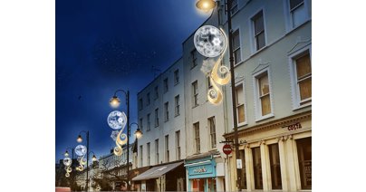 Holly, reindeer, stars and harps will adorn lampposts in the town.