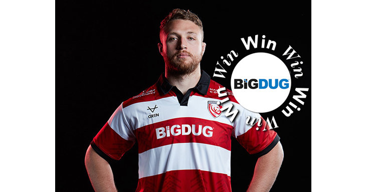BiGDUG is celebrating becoming the main sponsor of the Cherry and Whites by giving away new Gloucester Rugby home shirts to a family of four.
