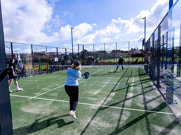 There are three all-weather, floodlit padel courts at the Cheltenham racket club.