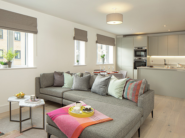 The versatile open-plan area benefits from engineered wood flooring  with underfloor heating throughout.