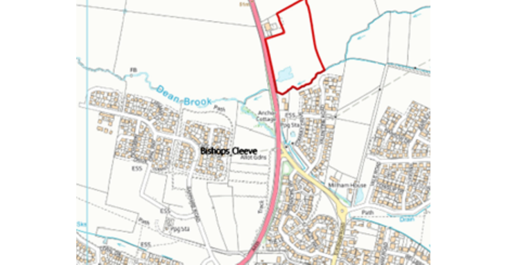A map showing the location of the site for the new school north of Bishops Cleeve.