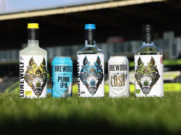 BrewDog's front five lines up on the New lawn pitch at Forest Green Rovers.