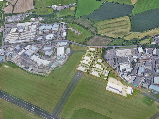 A birds eye view of the site for the new CGX Connect centre at Gloucestershire Airport.