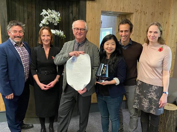 Pete Bungard, Clerk to the Lieutenancy and chief executive of Gloucestershire County Council, Viv Hargreaves, Deputy Lord Lieutenant for Gloucestershire, Leigh, Fanzi, Sebastian and Nicki Down of DPS Designs.