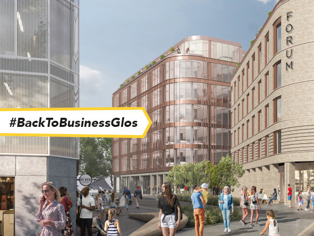 An artist’s impression, looking back out of King’s Square down Market Parade with the new buildings, part of phase two of The Forum Digital, on right and centre.