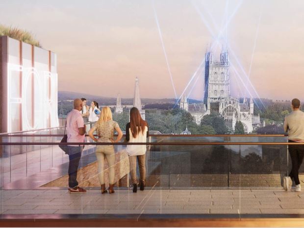 An artist's impression that Cathedral view, from on top of the Market Parade buildings.