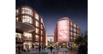 An artists impression of The Forum, looking down towards Gloucester Cathedral.