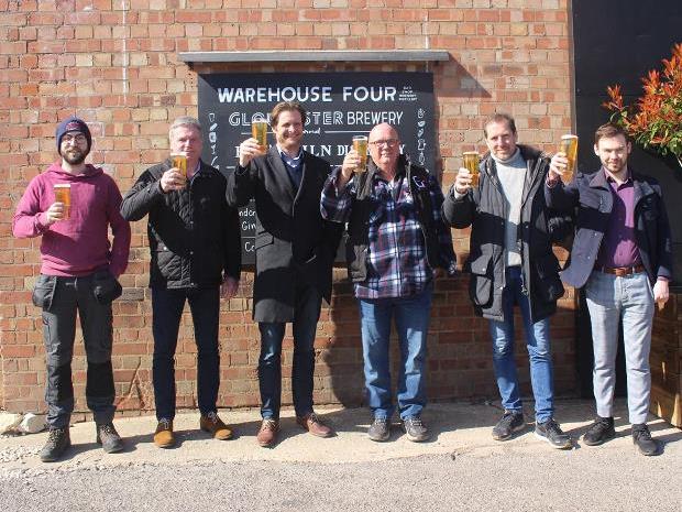 Jared Brown third from the left and the team from Gloucester Brewery celebrate a national accolade for its English Craft Lager at the SIBA BeerX 2022.