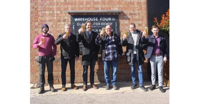 Jared Brown third from the left and the team from Gloucester Brewery celebrate a national accolade for its English Craft Lager at the SIBA BeerX 2022.