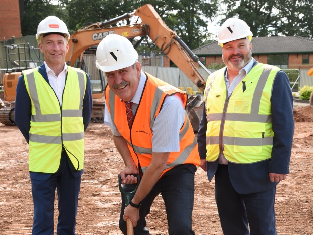 Ben Ramsay left, of Barnwood, Russell Marchant centre, of Hartpury University and Hartpury College, and Mark Price, of Vitruvius Management Services, mark the start of building work on the new 5 million catering hub.