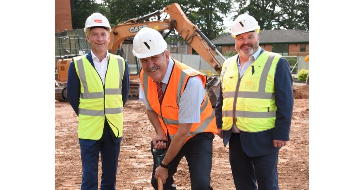 Ben Ramsay left, of Barnwood, Russell Marchant centre, of Hartpury University and Hartpury College, and Mark Price, of Vitruvius Management Services, mark the start of building work on the new 5 million catering hub.