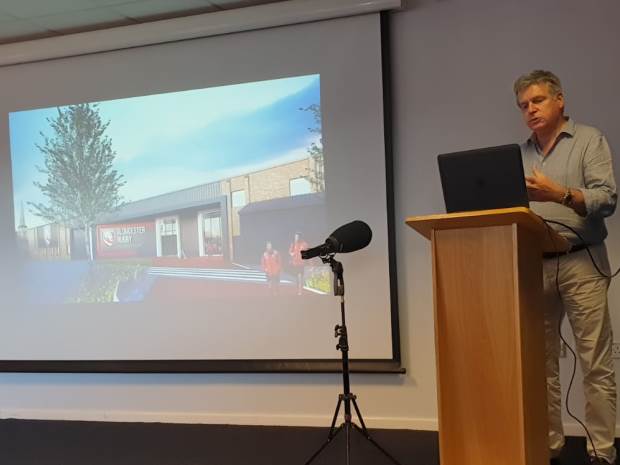 Lance Bradley, chief executive officer of Gloucester Rugby, outlines the club's plans to transform the former SLG warehouse, linking it to the club with a new walkway bridge.