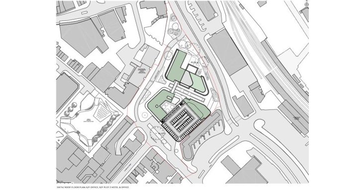 A map of the site from above, showing the position of the new buildings.