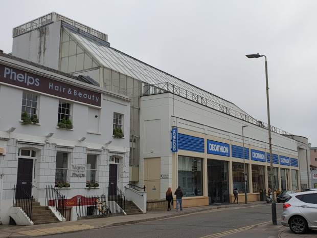The Regent Street side of Regent Arcade as it looks now November 2021, with the new Decathlon store on the ground floor.