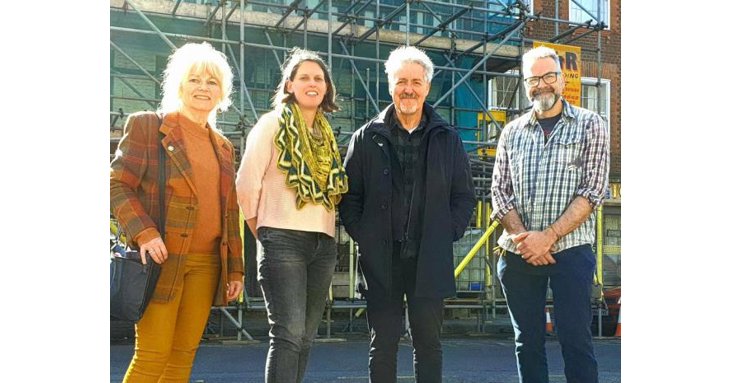Griff Rhys Jones met with Gloucester Civic Trusts Emily Gibbon, Gareth Jayne and Sue Smith, lending his support to the bid to raise 20,000 to renovate the buildings also known as Bishop Hoopers House.