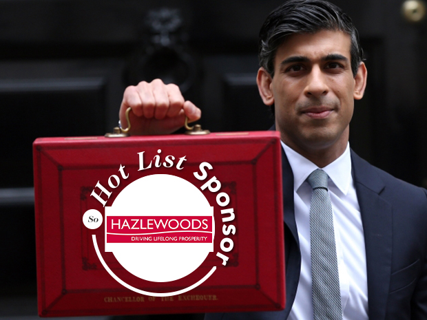 Chancellor Rishi Sunak outside 11 Downing Street, holding aloft the iconic red case containing his autumn Budget 2021.