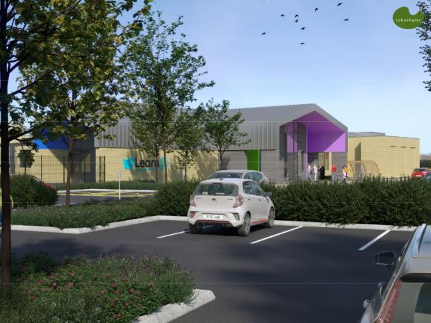 An artist's impression of the proposed new school at Brockworth, from the planning documents presented by architects Robothams and construction firm EG Carter.