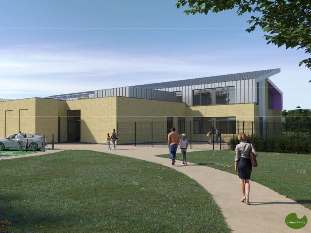 An artist's impression of the proposed new school at Brockworth, from the planning documents presented by architects Robothams and construction firm EG Carter.