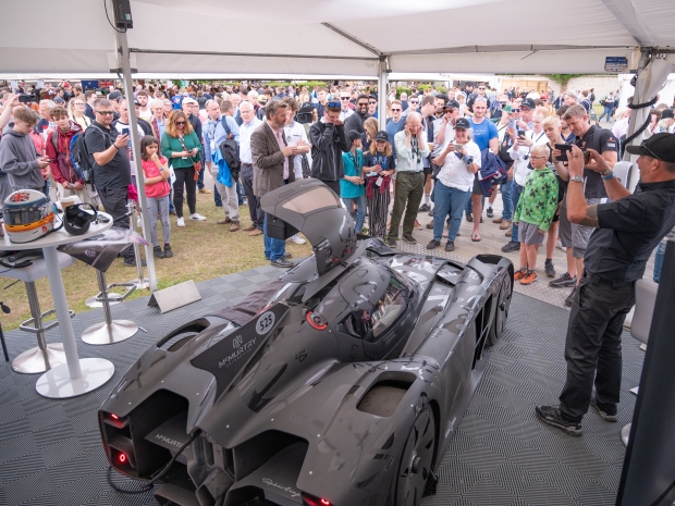 Crowds gather to get the first glimpses of the McMurtry Spirling at the Goodwood Festival of Speed.