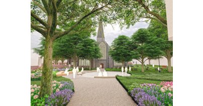 The revamp of St Marys Minster grounds will complement the adjacent 6.8 million Minster Exchange new-build  a new home for Cheltenham Festivals and The Growth Hub.