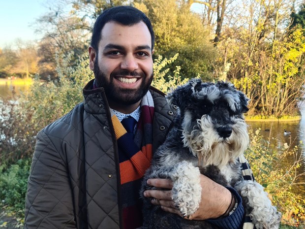 Harrison Clark Rickerbys family lawyer, Nick Gova, with dog Porto.