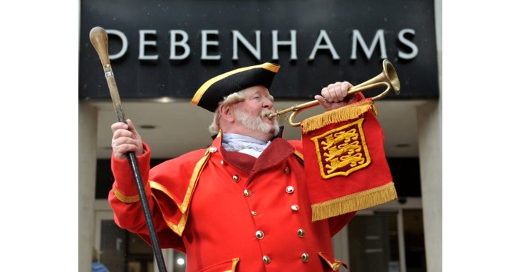 Town crier Alan Myatt ensures everyone hears the good news - that Gloucester is in the queue for 20 million of Levelling Up Fund cash. Pictures by Mikal Ludlow.