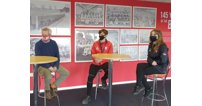 Gloucester MP, Richard Graham, and Gloucester Rugby staff Oli Rice and Emma Rotherham, both part of the Kickstarter scheme.