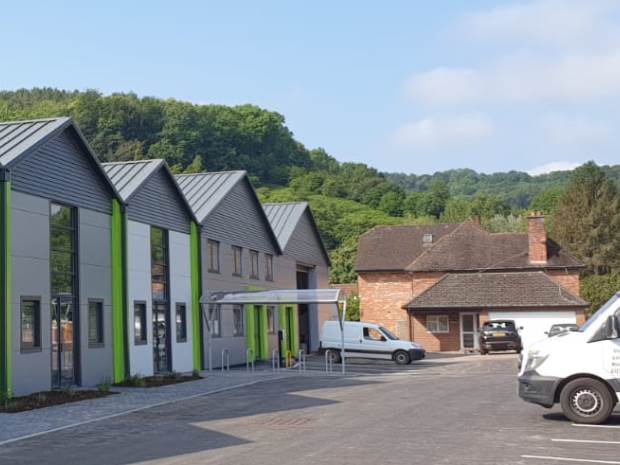 A view along the front of the Longhope Business Part, with Versarien's new headquarters to the left. The house in the background is about to make way for the firm's new Innovation Centre - subject to planning.