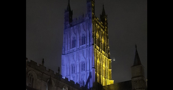 From Gloucester Cathedral and Cheltenham Town Hall to SoGlos HQ, the countys organisations are lighting up in blue and yellow in solidarity with Ukraine.
