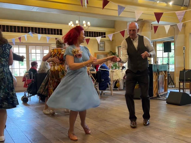 Lindyhoppers from Cheltenham Swing Dance were invited to Prince Charless home at Highgrove, near Tetbury, for a Jubilee party for local pensioners and staff from Age UK, on behalf of the Princes Foundation Trust.