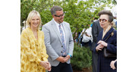 BBC Radio 2 DJ Jo Whiley and Landform Consultants landscape designer Alan Williams meet the Princess Royal at RHS Malvern Spring Festival 2022. Picture by Mikal Ludlow.