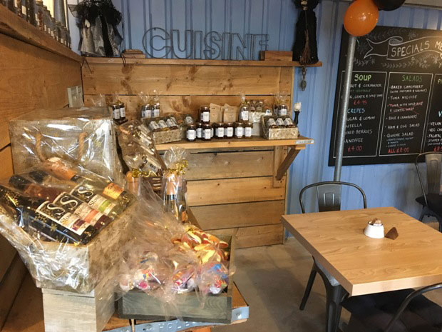 The tea room has up-cycled features.