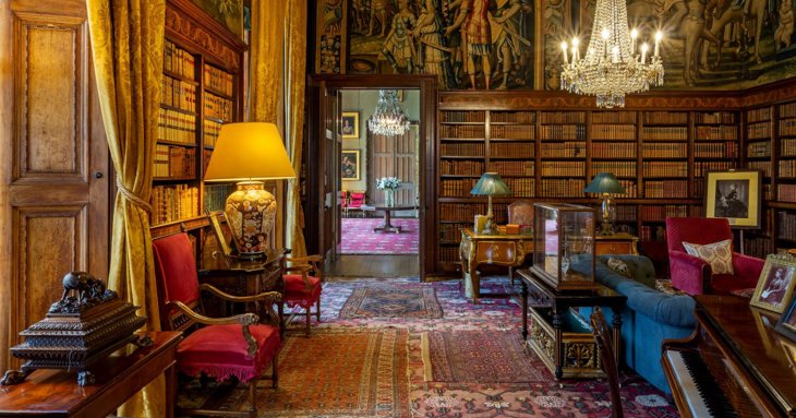 Long library inside Eastnor Castle